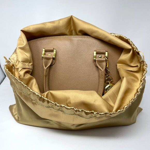 Joy & Iman Beige Pebble Split Leather Large Satchel Crossbody Handbag w/ Watch - Picture 3 of 16